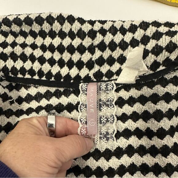 Mauve Black & White Open Front Cardigan Sweater - Size S - Picture 5 of 7